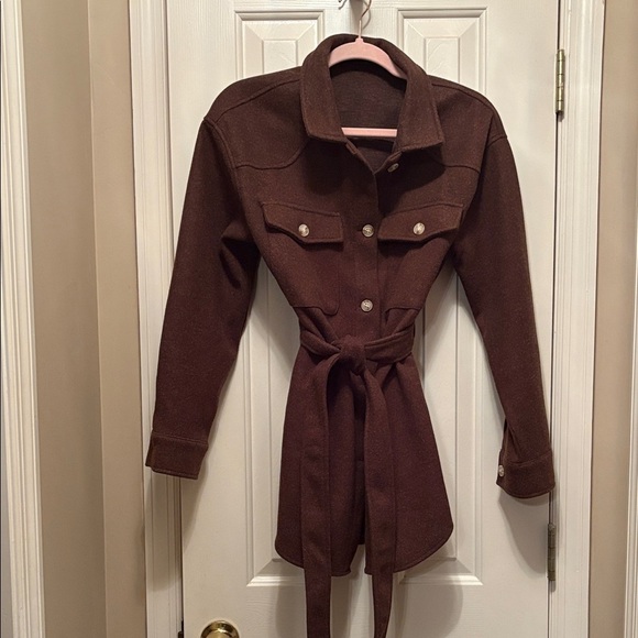 Elegant Brown Belted Utility Jacket - Picture 1 of 10